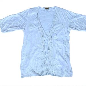 Midnight Velvet White Lightweight Cutout Pearl Casual Cover Up Women’s Cardigan